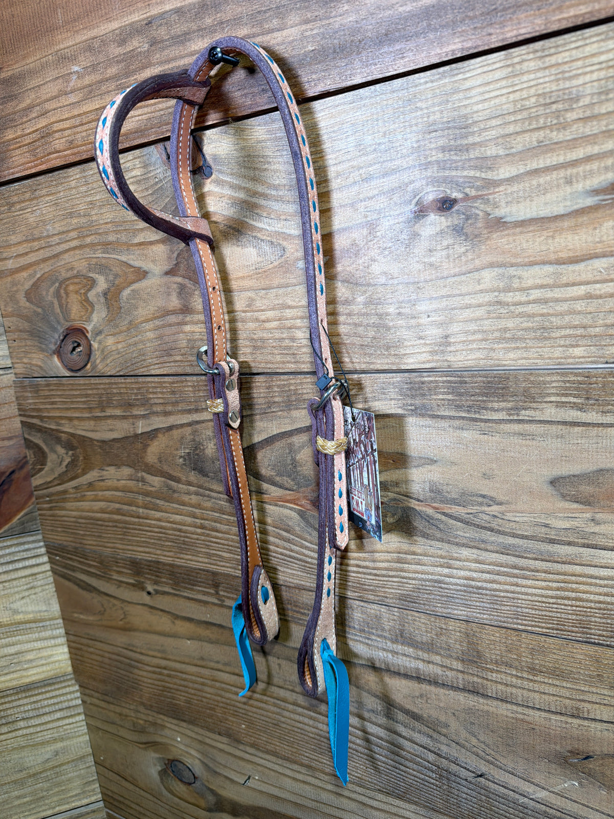 Roughout w/ Turq. Buckstitch One Ear Headstall