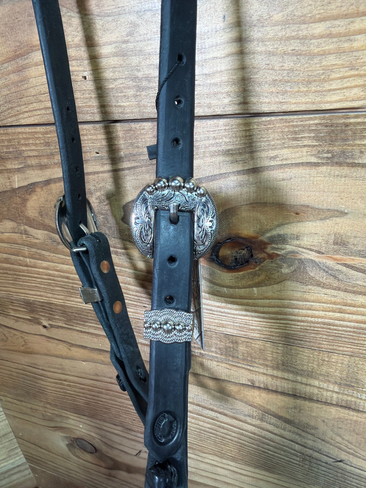 Cheaney One Ear Black Headstall w/ Stainless Dotted Buckle