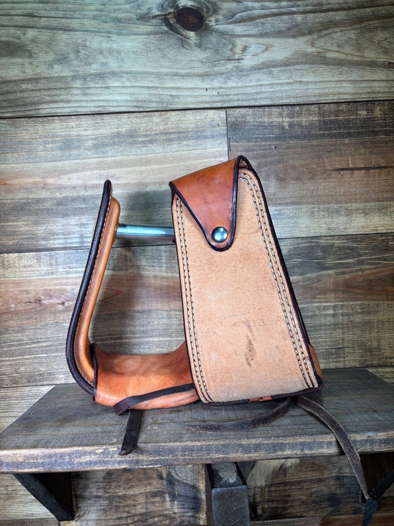 Natural Roughout Stirrups w/ Medium Oiled Hoof Pick Flap