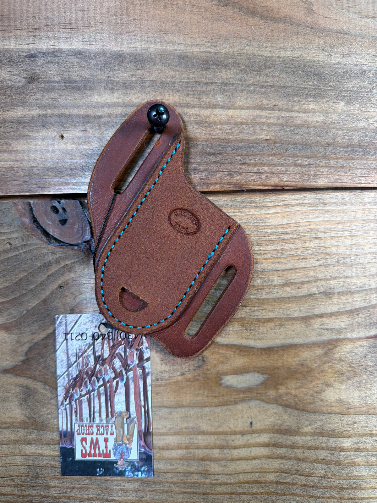 027 Cheaney 3" Knife Sheath Oiled Roughout Face
