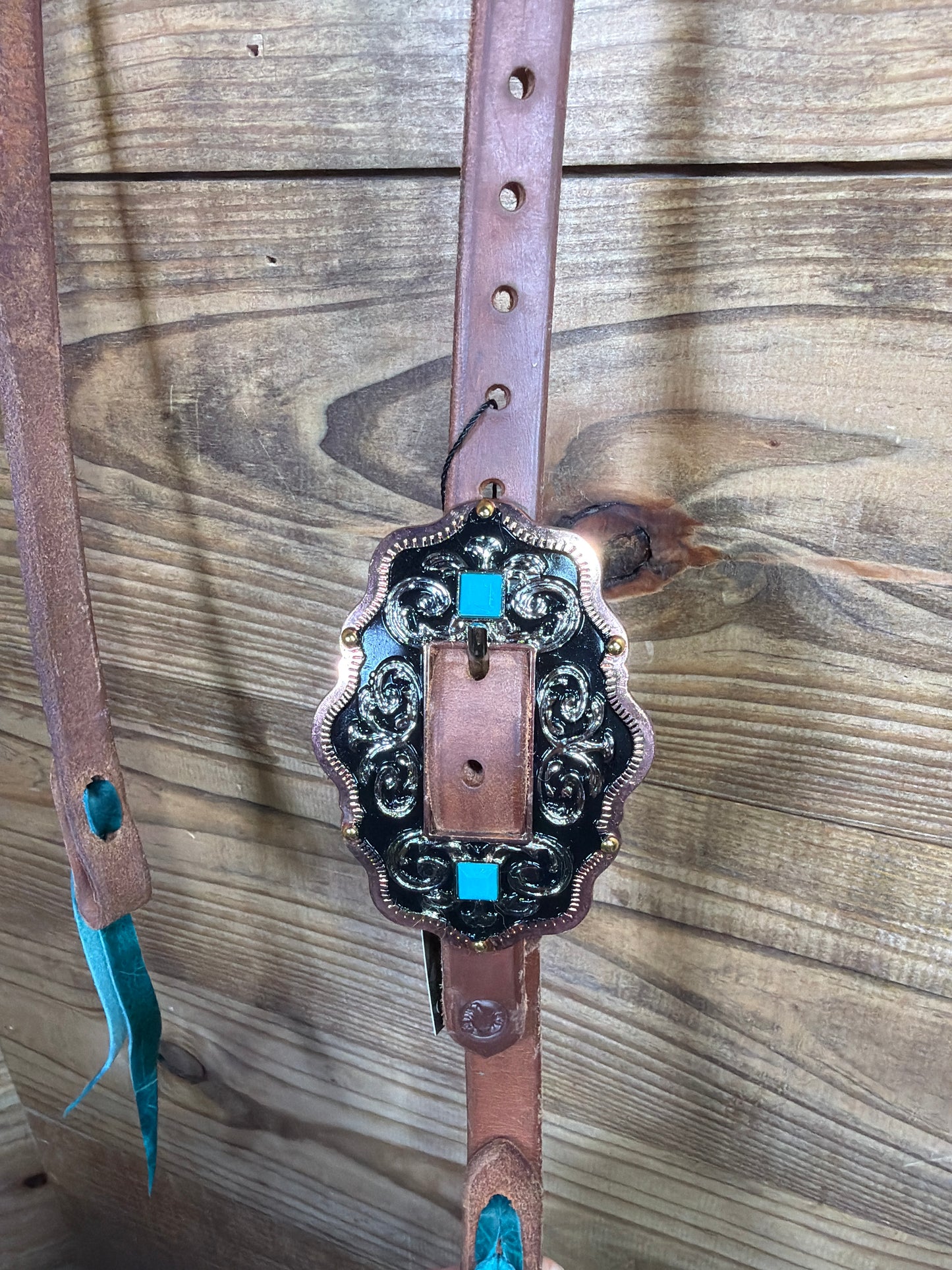 29 Headstall Cheaney Turq. Ties Blk Buckle