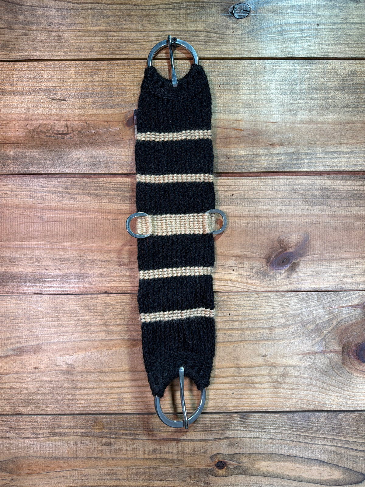 24" Hand Tied Mohair Cinch Black w/ Tan Stripes