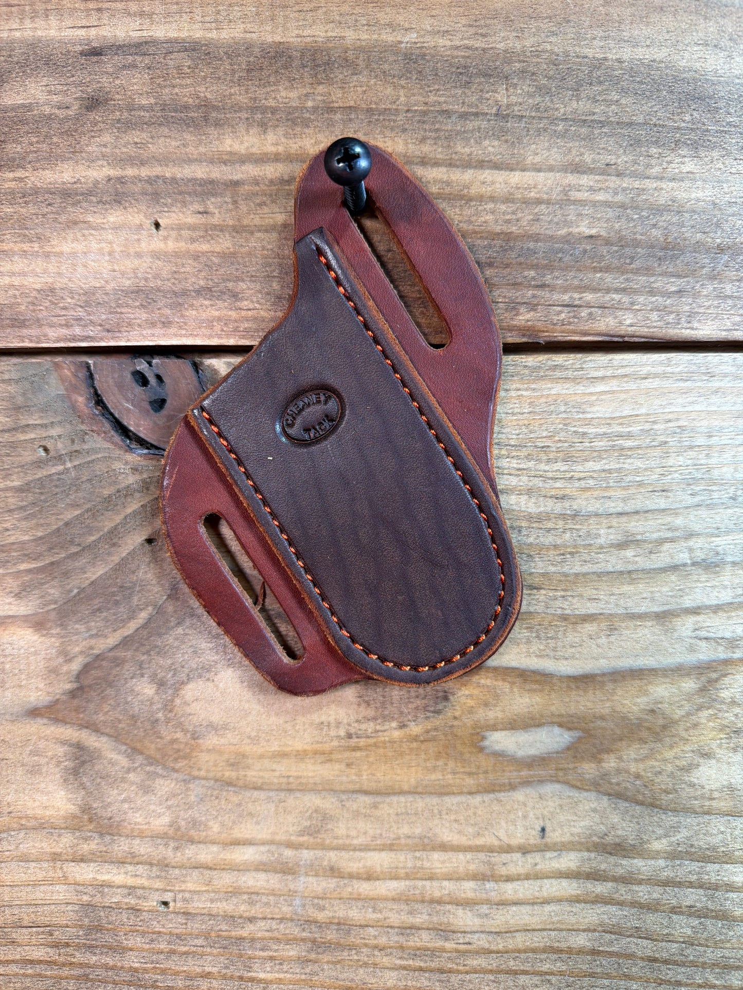 15 Cheaney 3" Knife Sheath Oiled Slick Orange Stitch