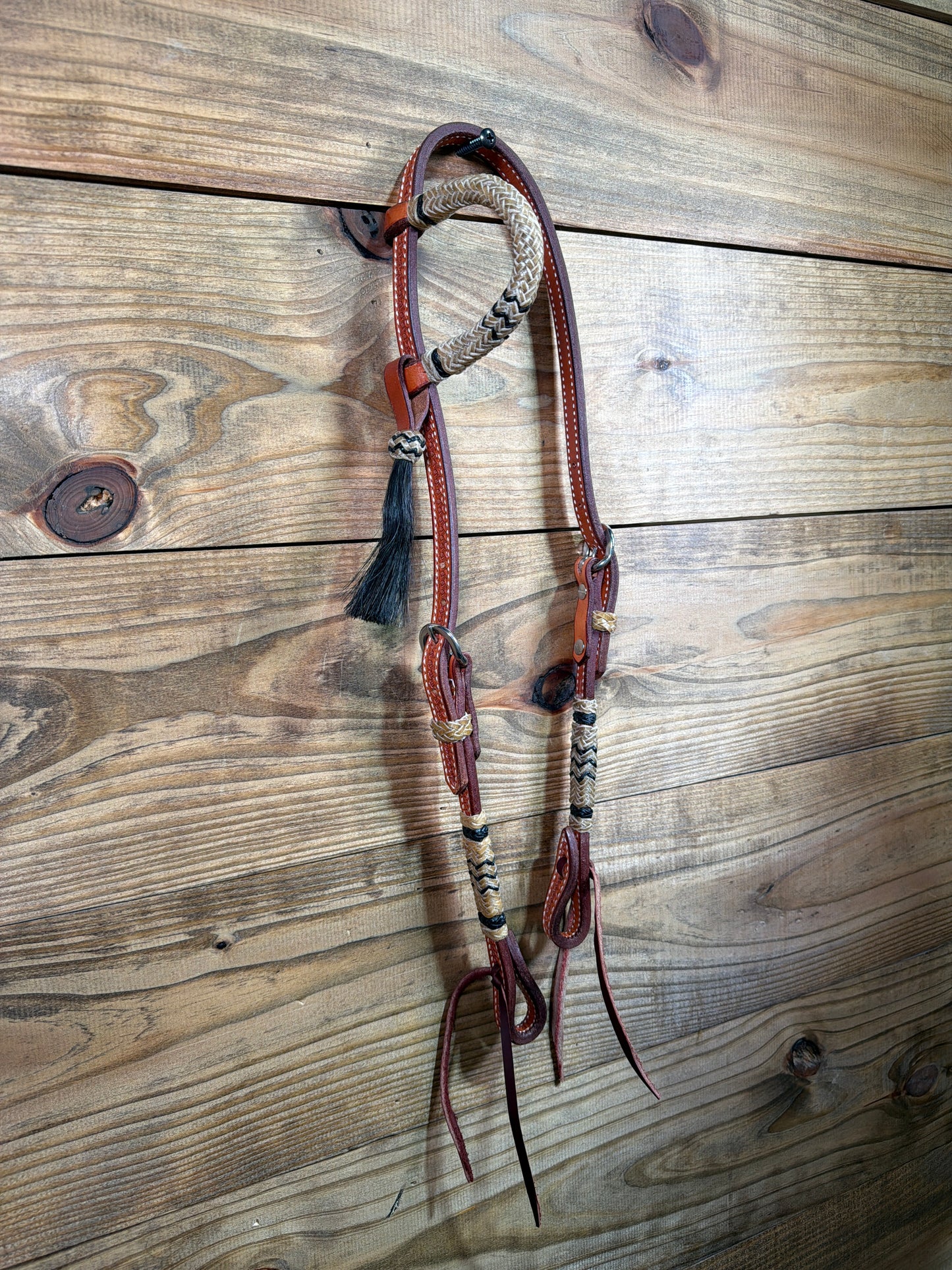 Natural & Black Rawhide Headstall Brown Tassel