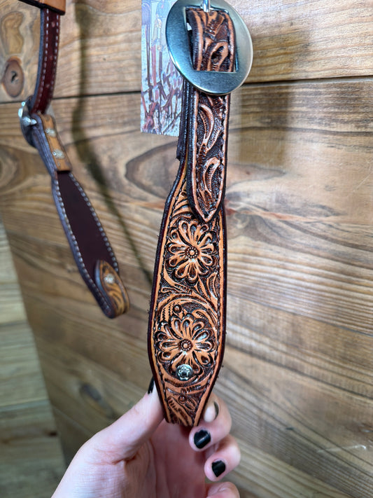 Antique One Ear Headstall Tooled Floral Stainless Buckle
