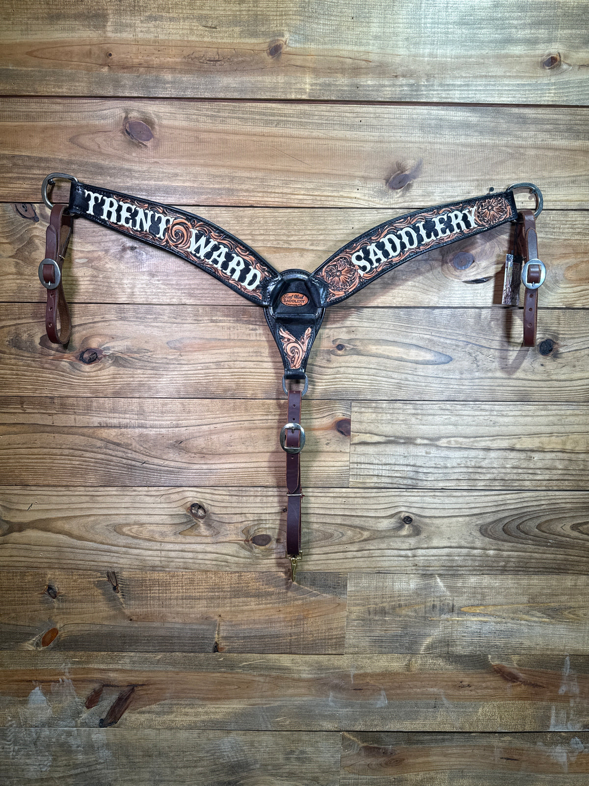 BC114 TWS 3" Floral Tooled Black Dyed Breast Collar