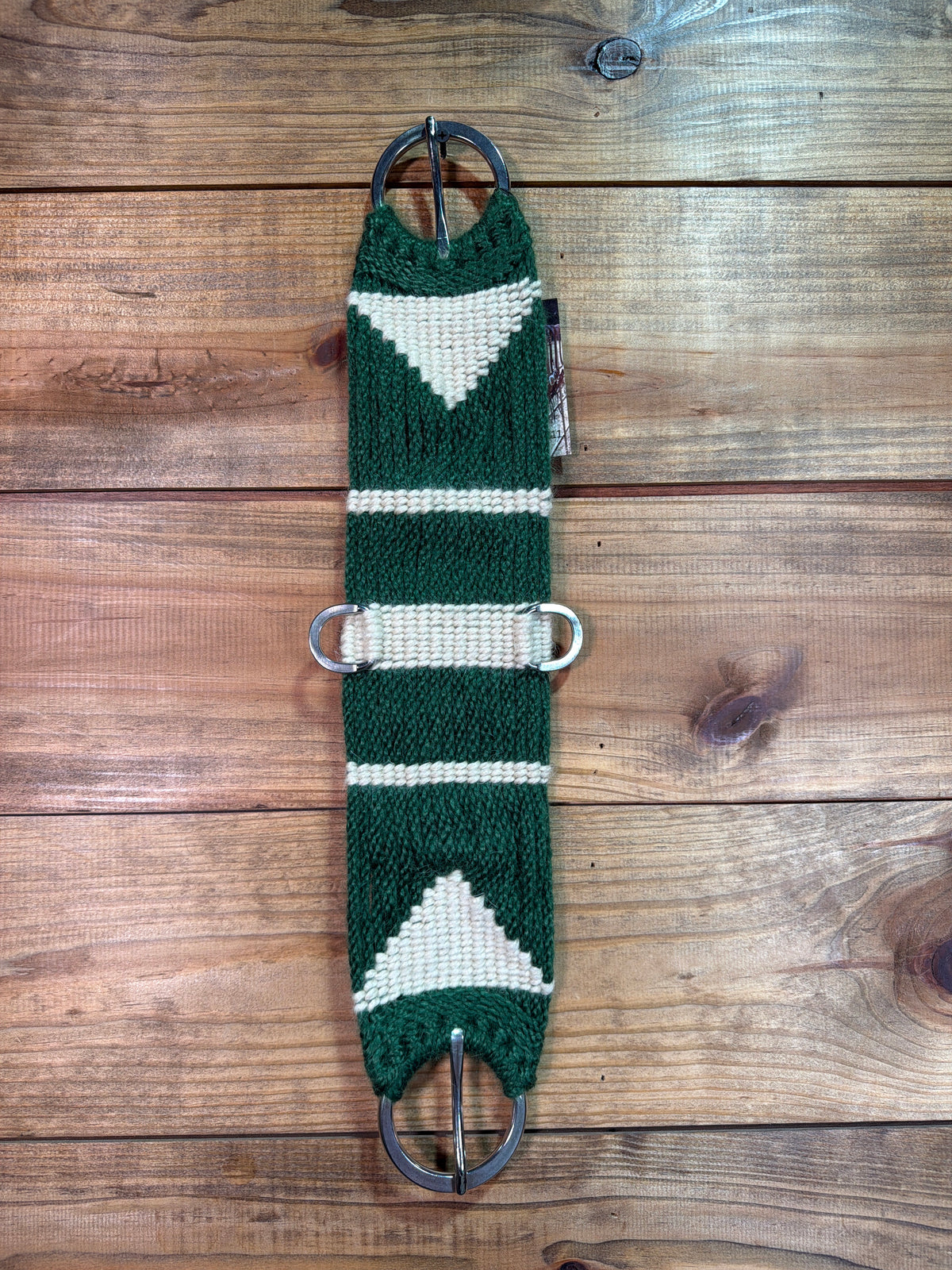 24" Hand Tied Mohair Cinch Green w/ White Stripes