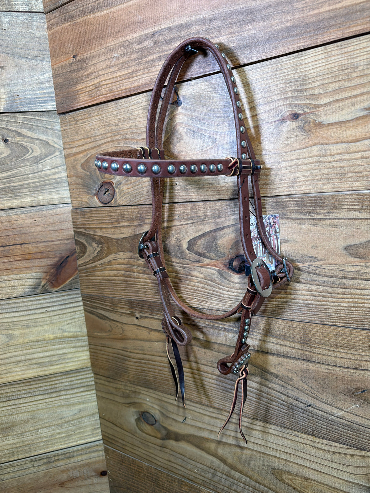 Oiled Large Dot Browband Headstall w/ Concho Ends