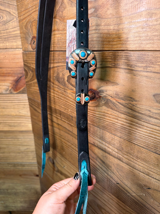 Cheaney Black Split Ear w/ Turq. & Copper Feather Buckle