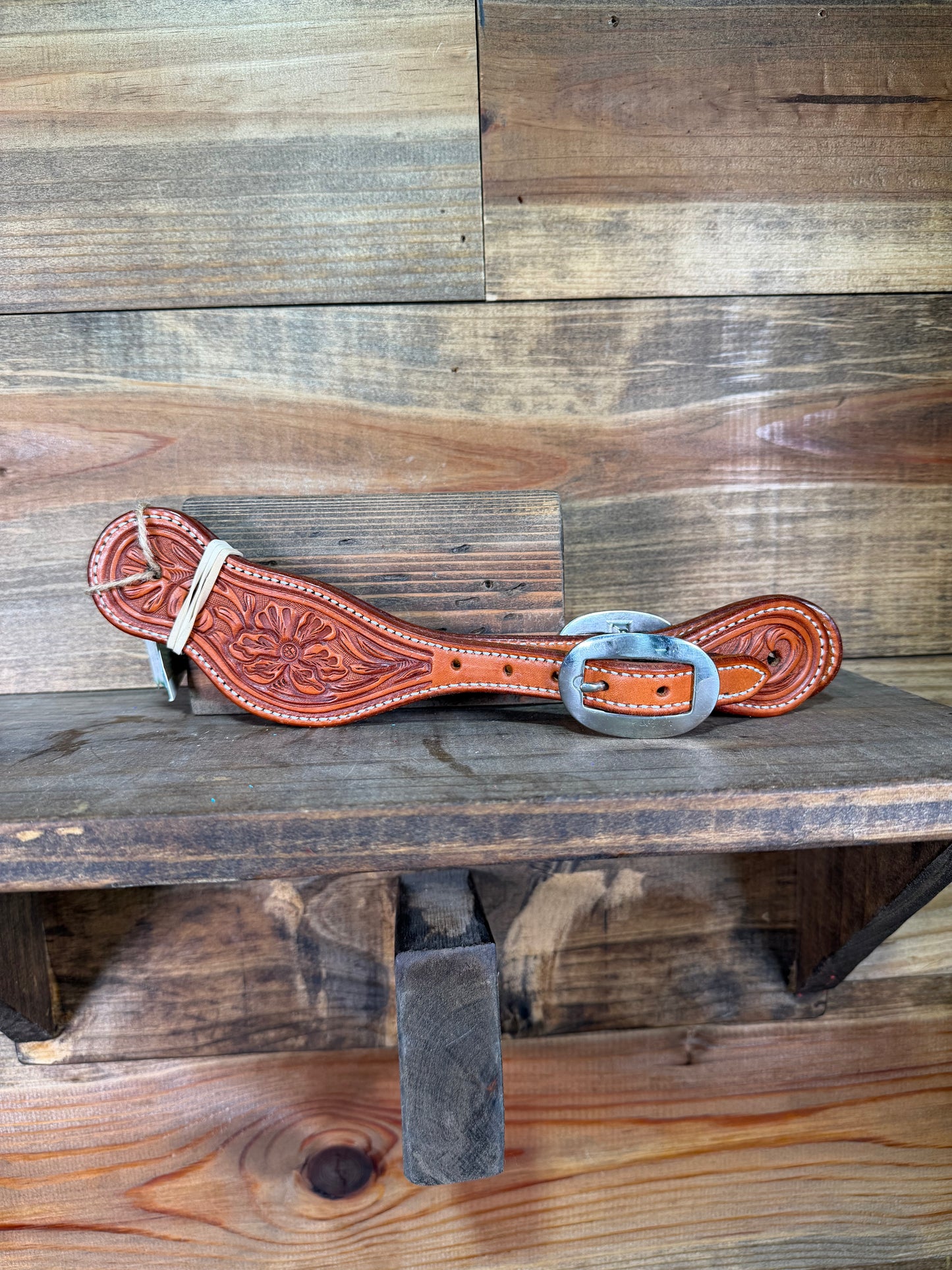 Martin Saddlery Spur Straps Chestnut Alpine Flower