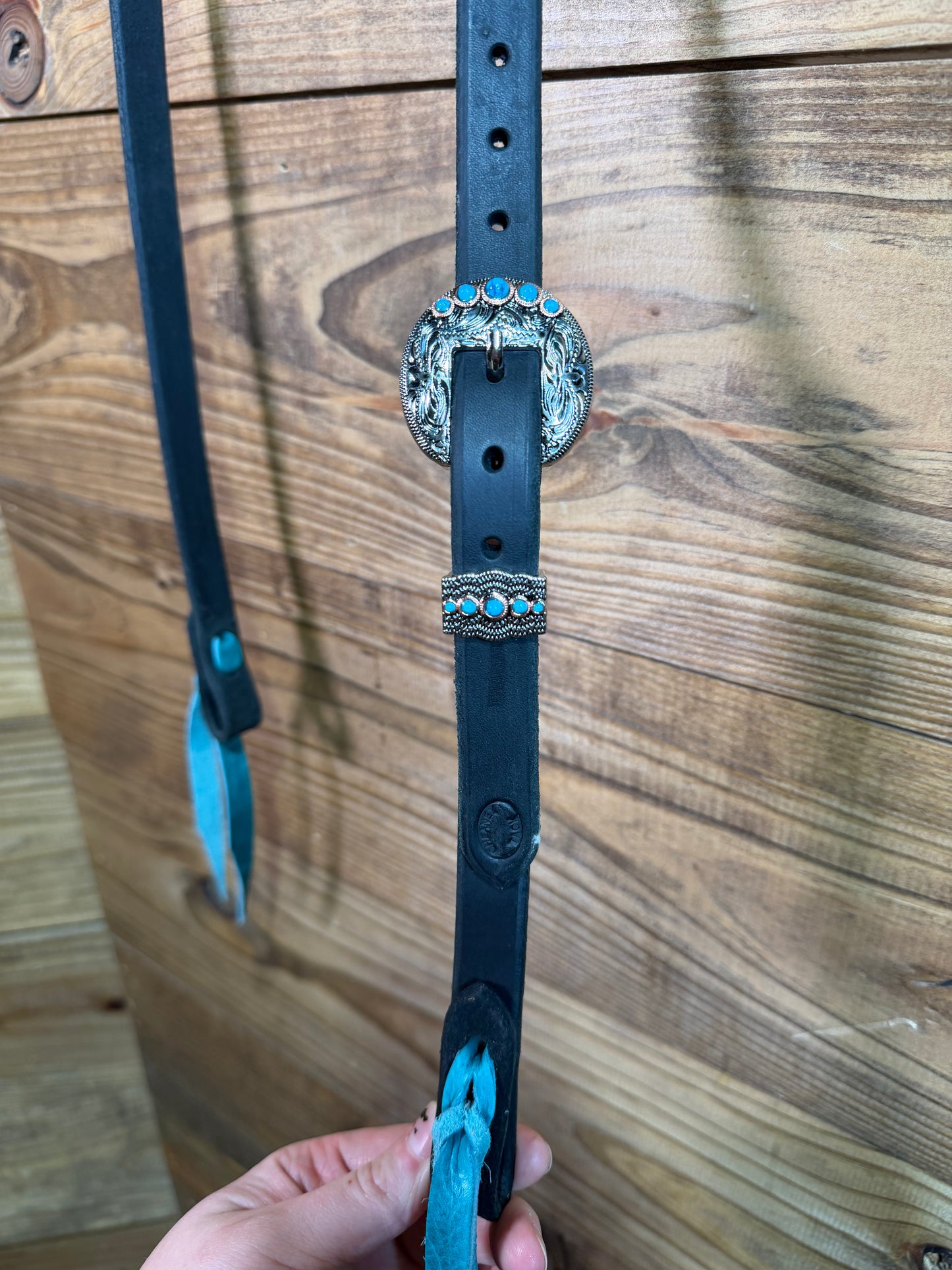 36 Headstall Cheaney Black HS Silver/Turq.