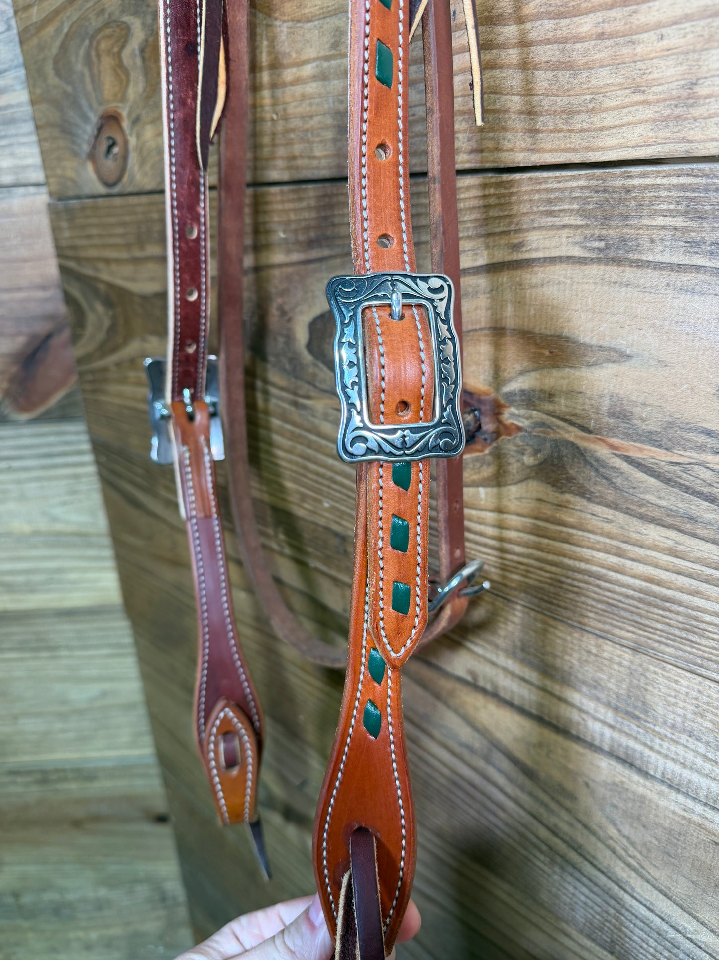 85 HS BB Green Buckstitch Custom Buckles