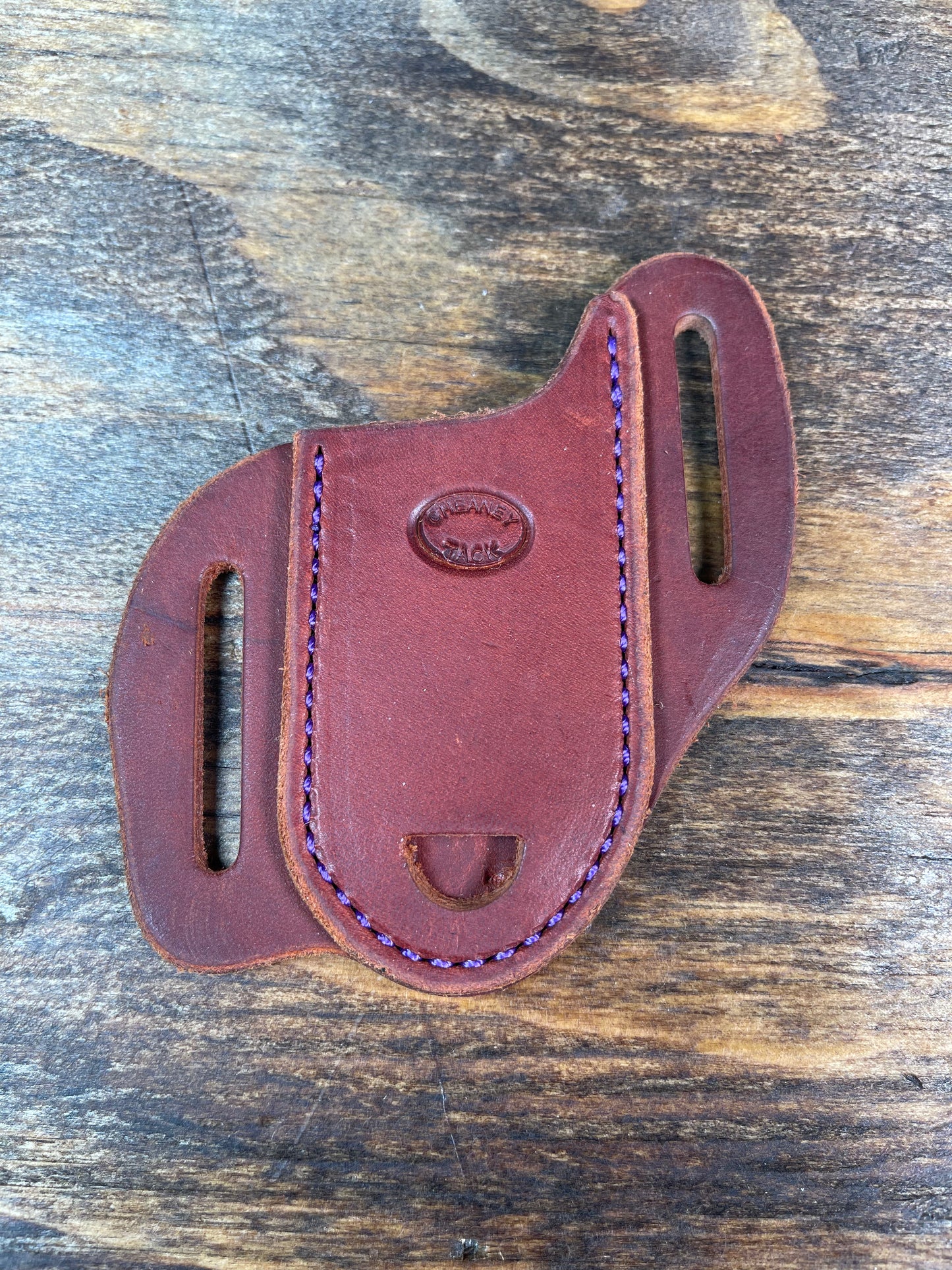 Cheaney 3" Knife Sheath Dark Oiled w/ Purple Stitching 09