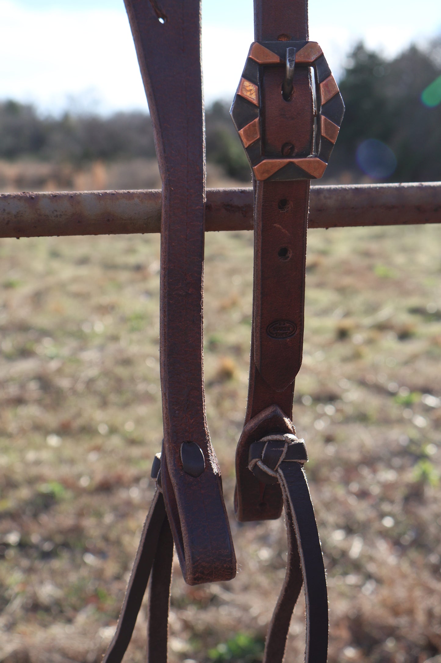 10 Headstall Dark Oiled Slit Ear w/ Copper Buckle