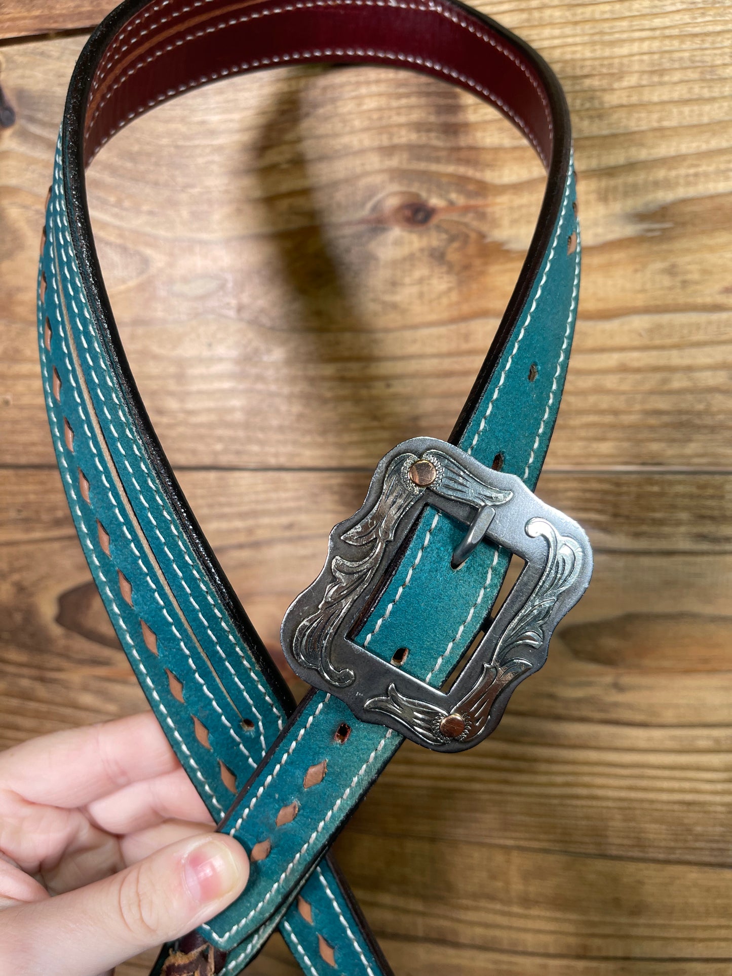 Turquoise Buckstitch Split Ear w/ Square Buckle