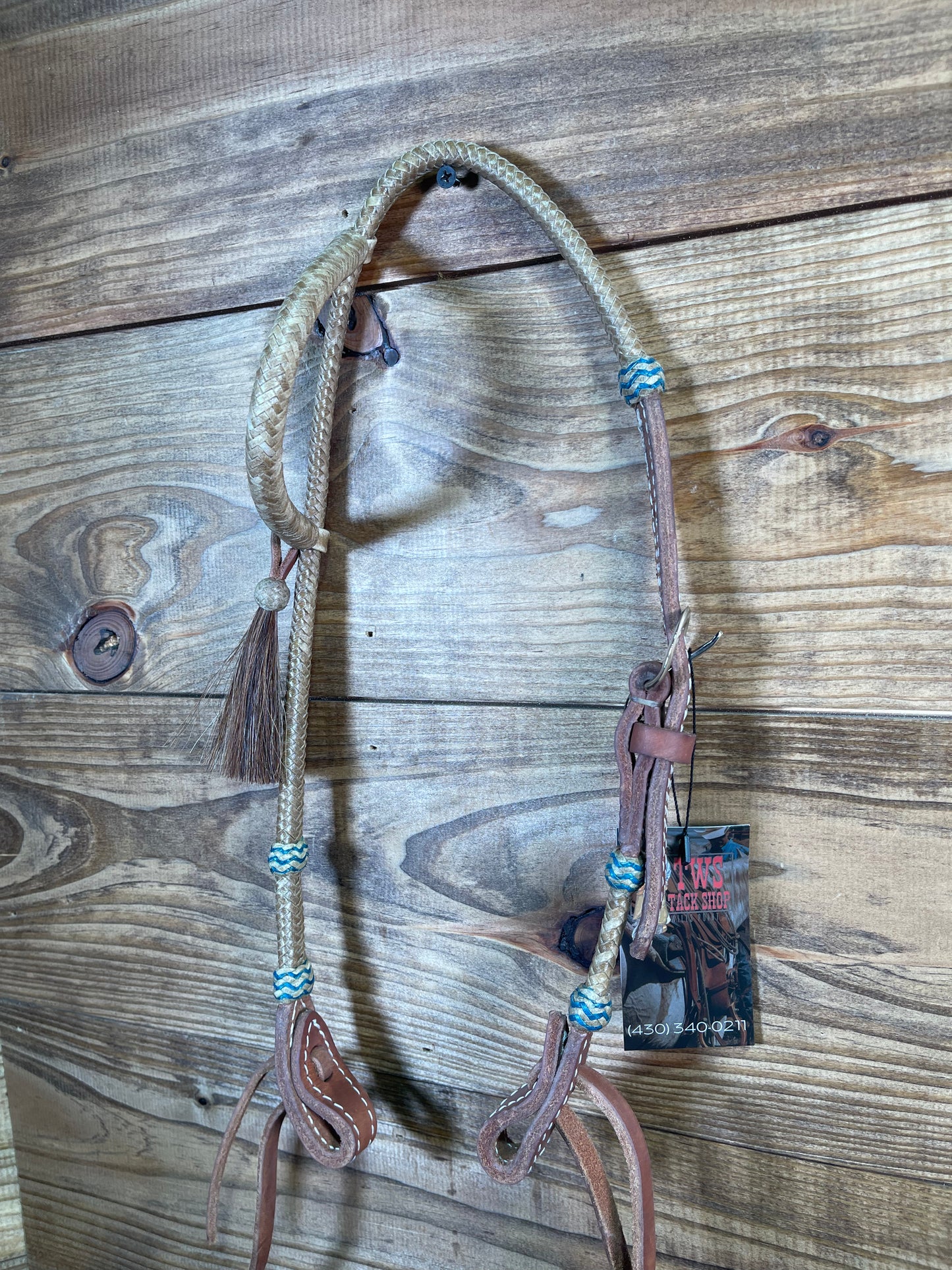 Rawhide Slide Ear Brown Tassel Blue Lines