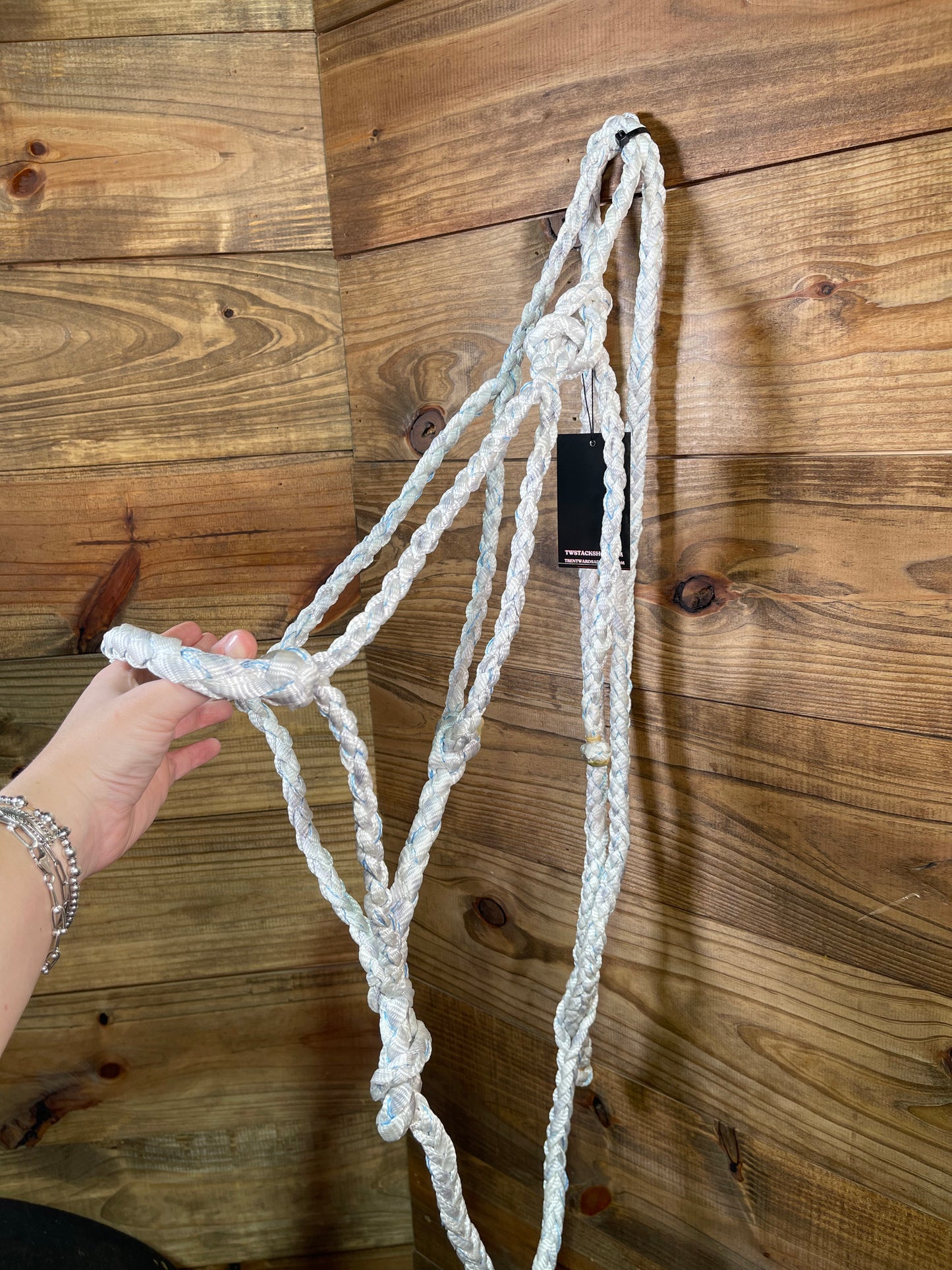 White w/ Blue Mule Tape Halter