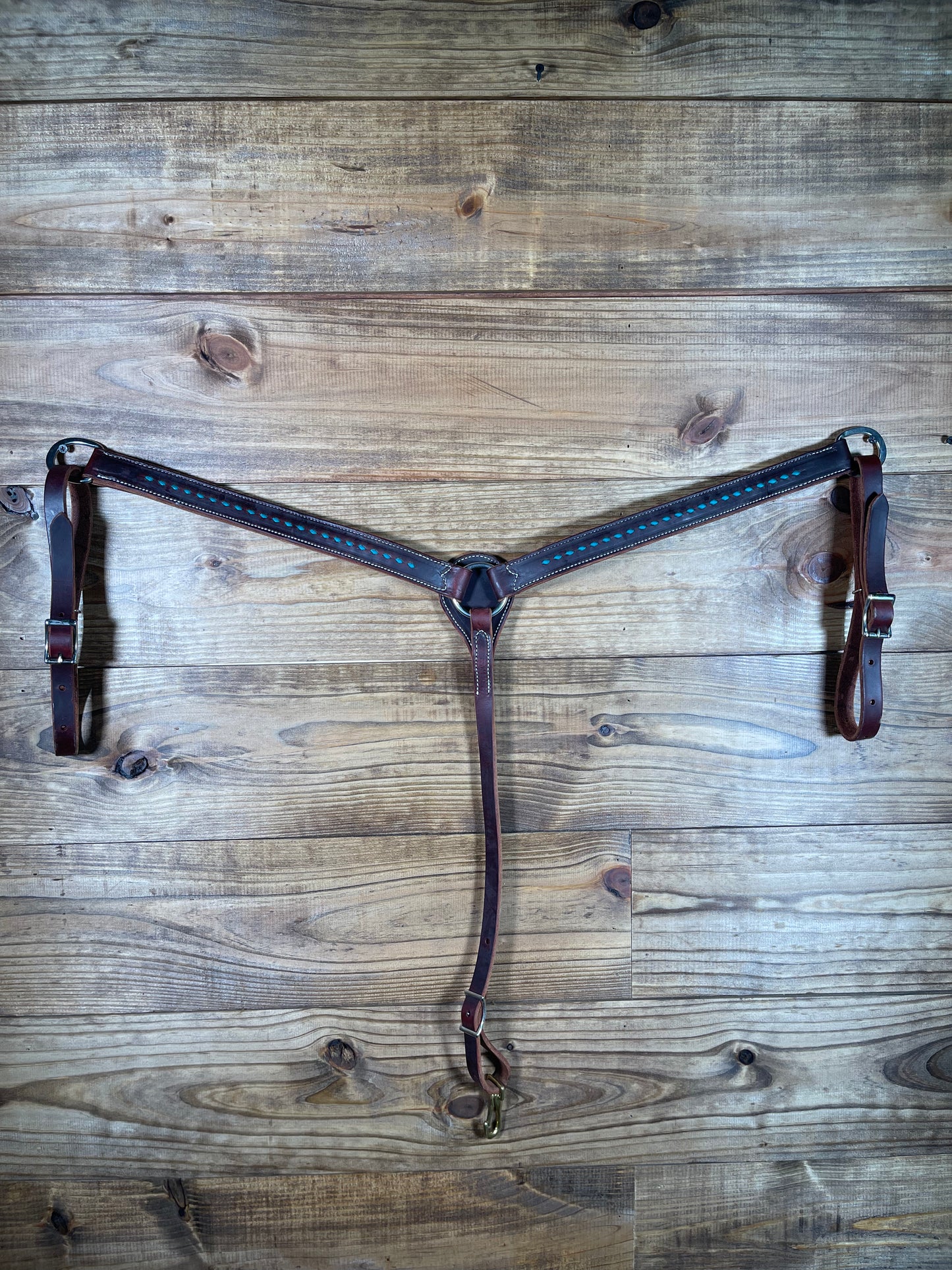 1 1/4" Chocolate w/ Turquoise Buckstitch Breast Collar
