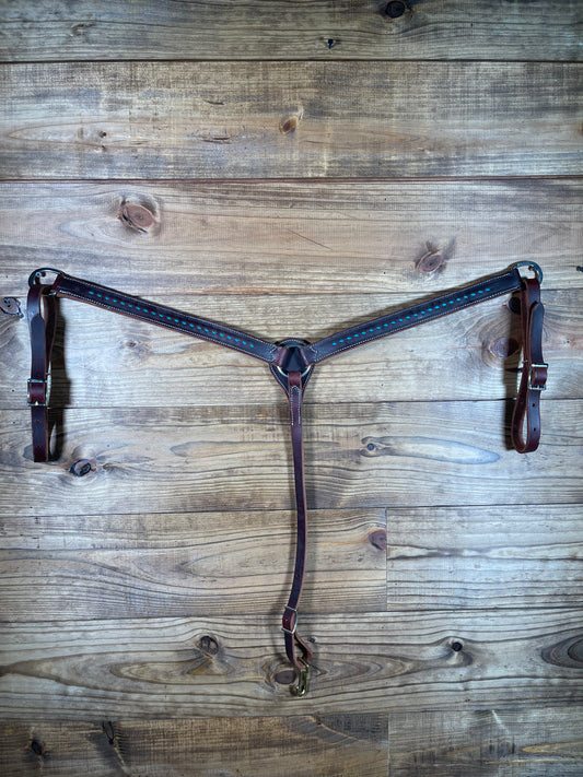 BC07 1 1/4" Chocolate w/ Turquoise Buckstitch Breast Collar