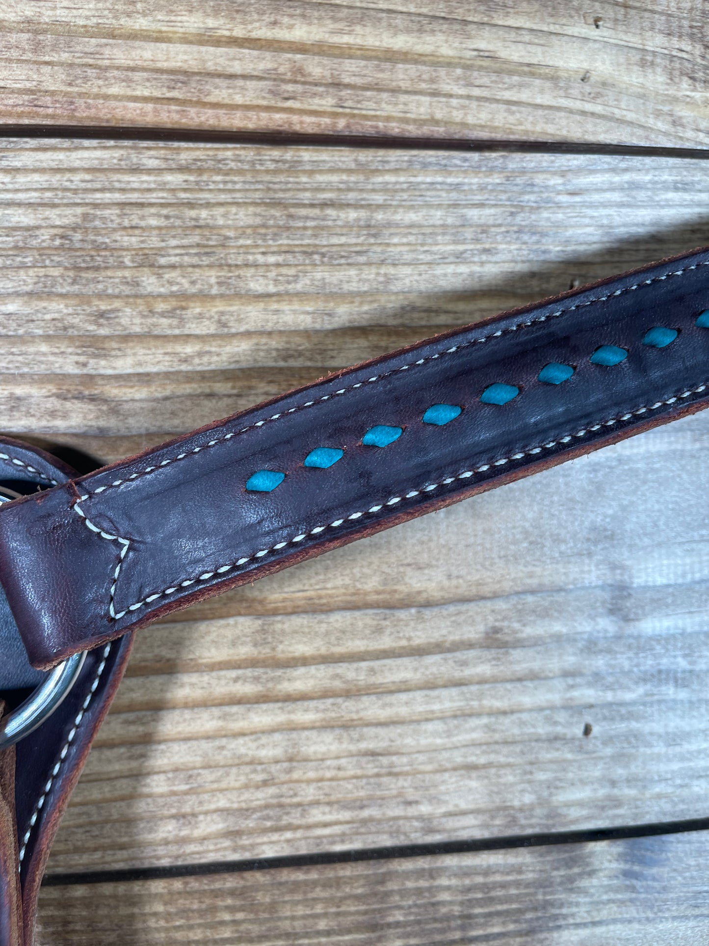 1 1/4" Chocolate w/ Turquoise Buckstitch Breast Collar