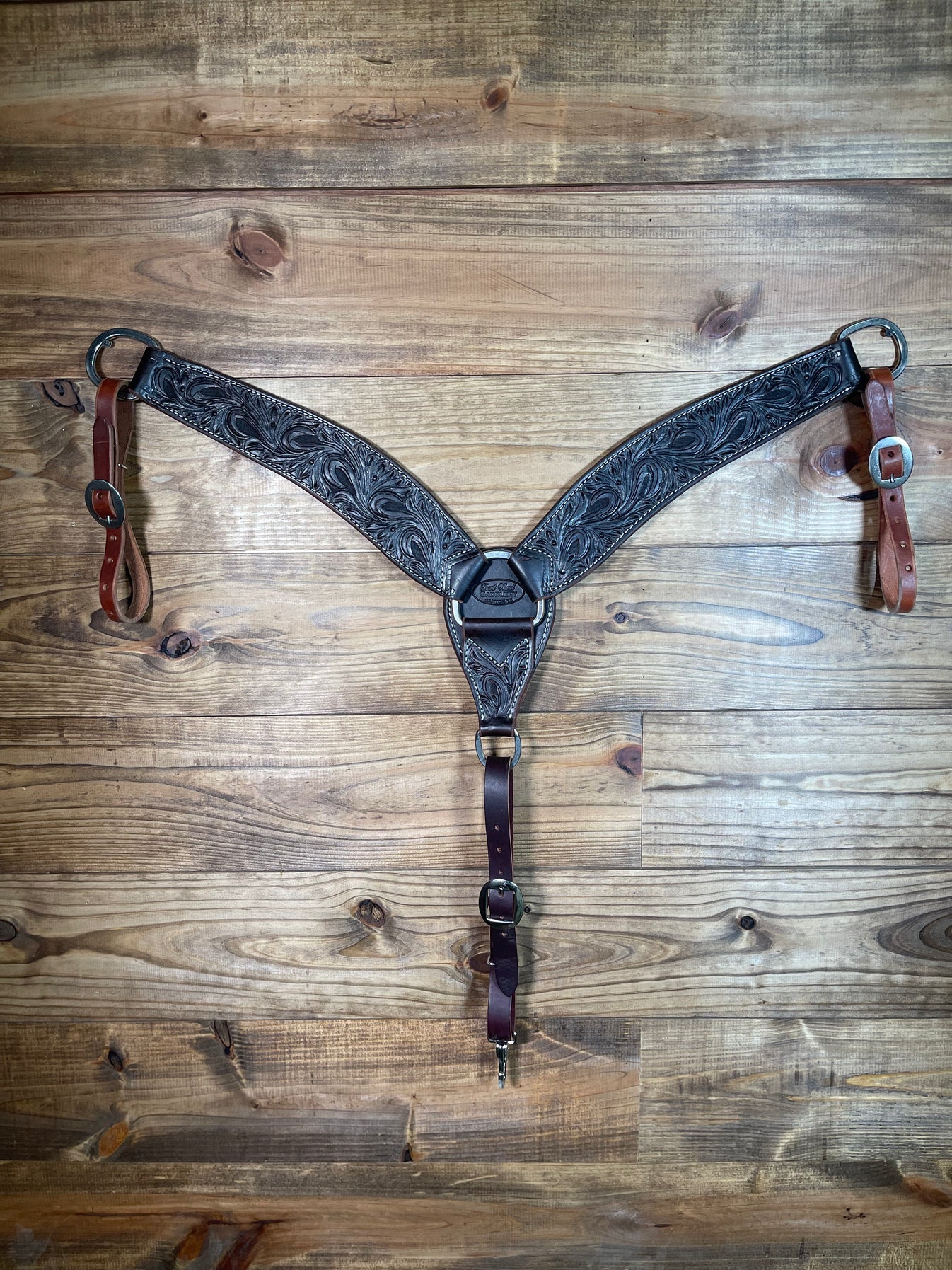 BC22 3" TWS Chocolate Tooled Breast Collar Paisley Tooling