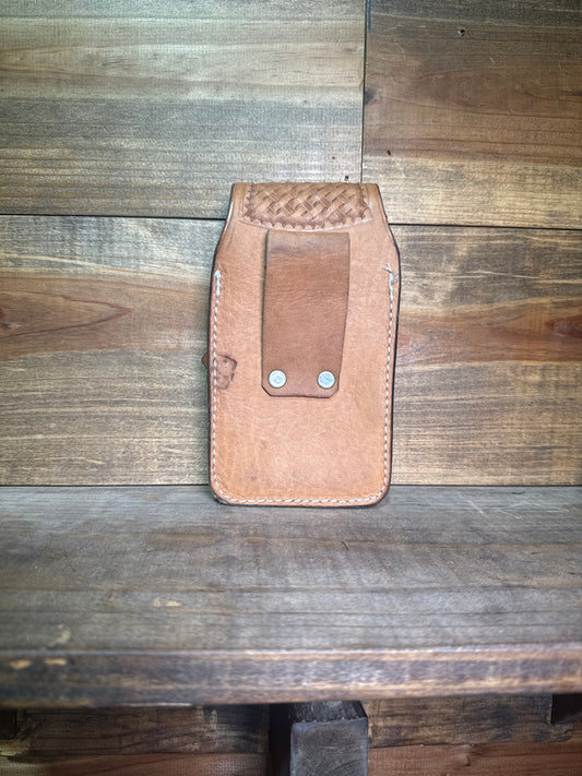 Billet Phone Holder Natural Slick Tooled w/knife holder