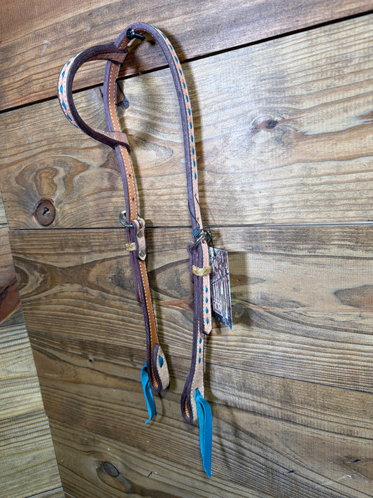 Roughout w/ Turq. Buckstitch One Ear Headstall