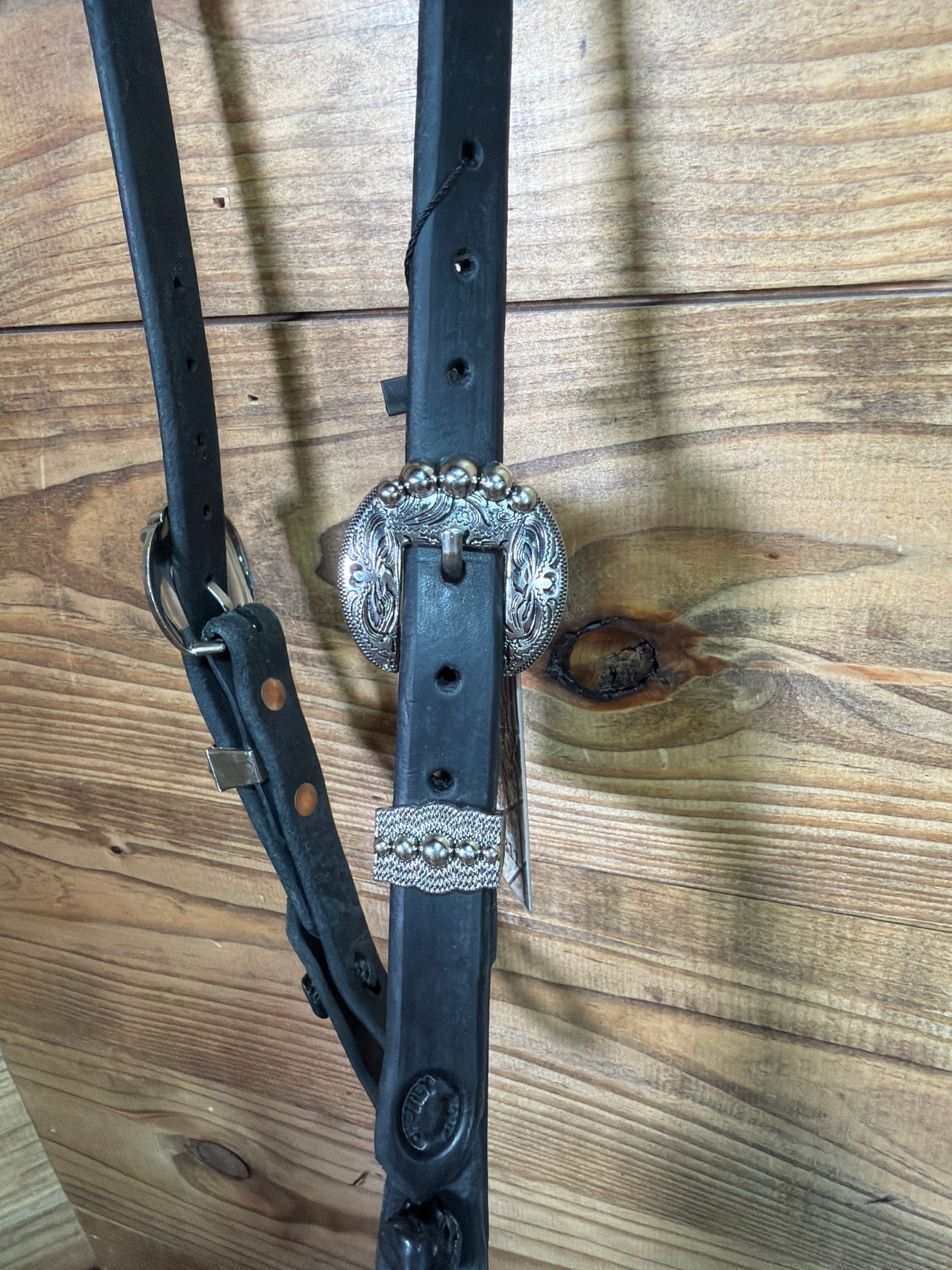 Cheaney One Ear Black Headstall w/ Stainless Dotted Buckle