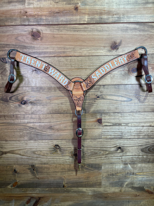 BC38 2" TWS Tooled Breast Collar Paisley Tooling Antique