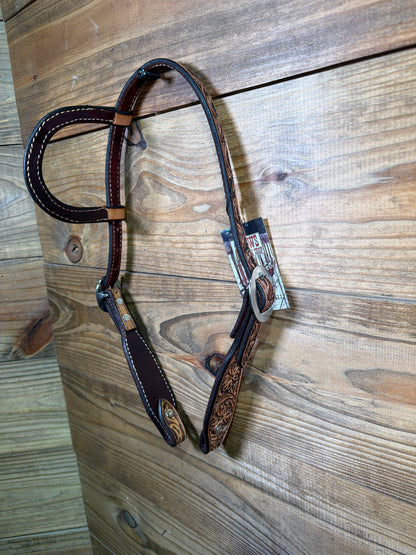 Antique One Ear Headstall Tooled Floral Stainless Buckle