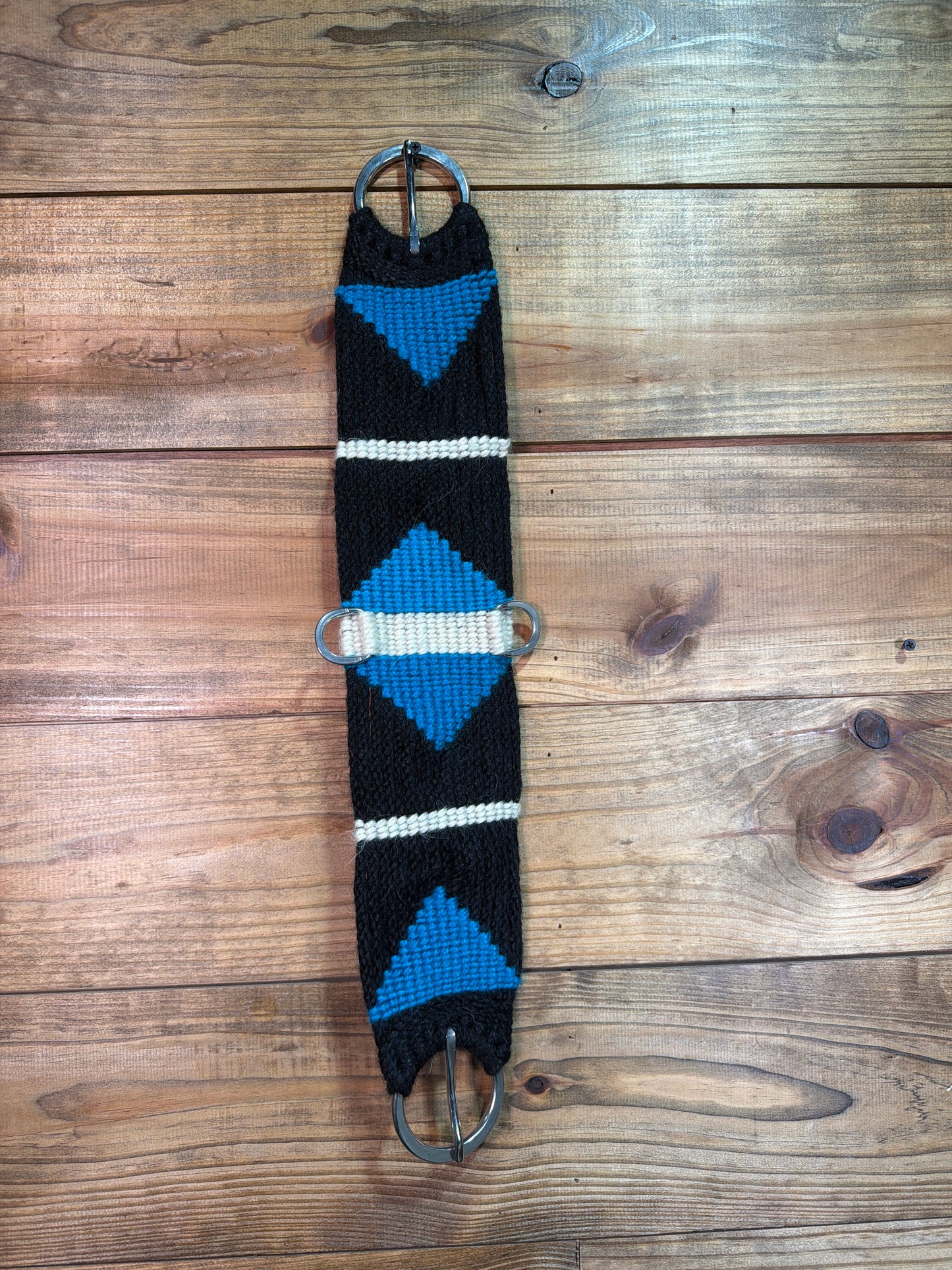 28" Hand Tied Mohair Cinch Black w/ Blue Diamond