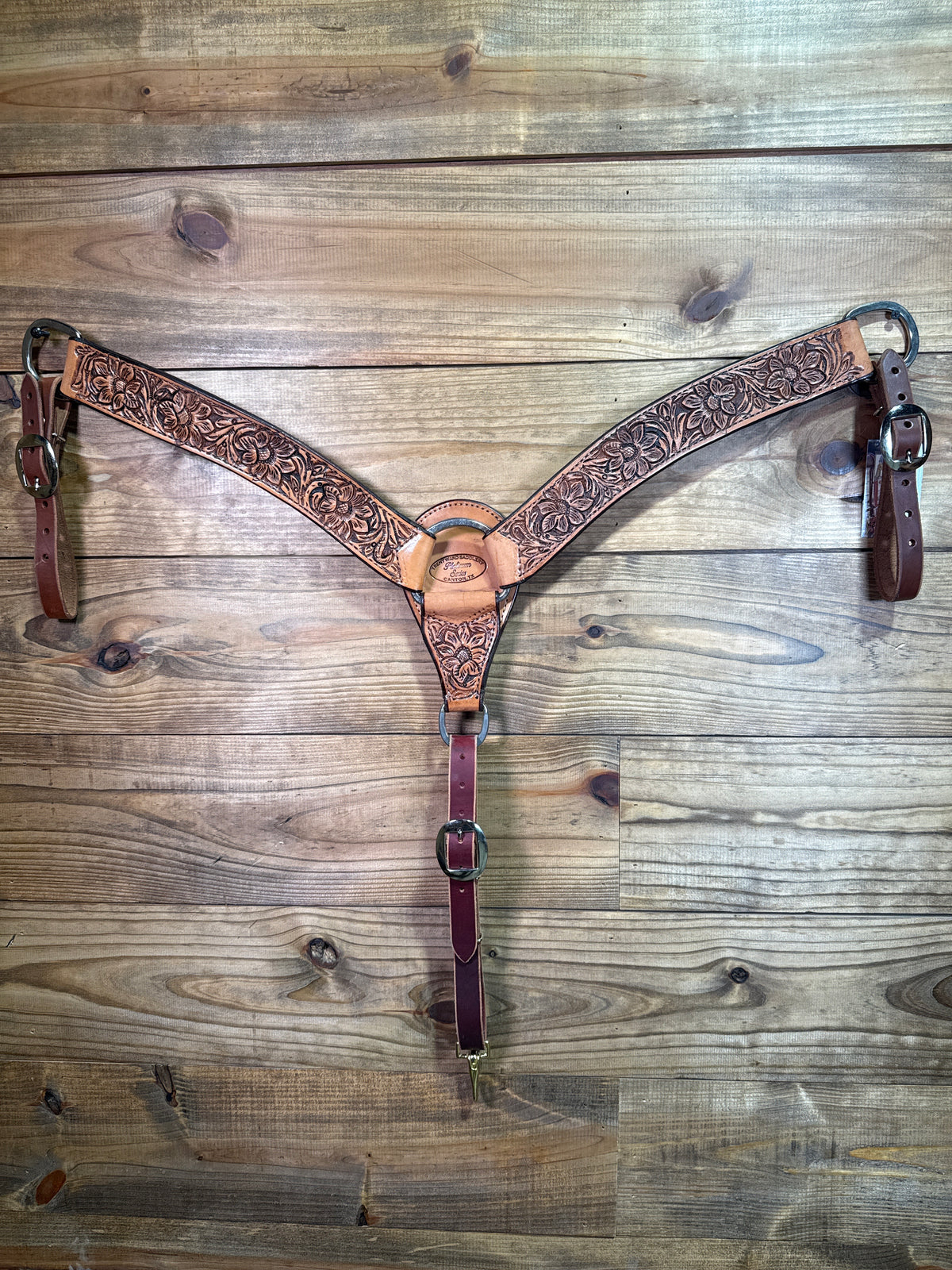 BC117 TWS 2" Antique Floral Tooled Breast Collar
