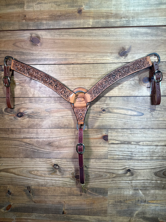 BC117 TWS 2" Antique Floral Tooled Breast Collar
