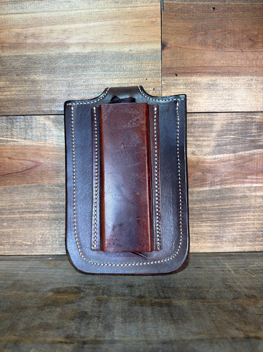 Dyed Edge & Floral Tooled Billet Phone Holder w/ Velcro Flap