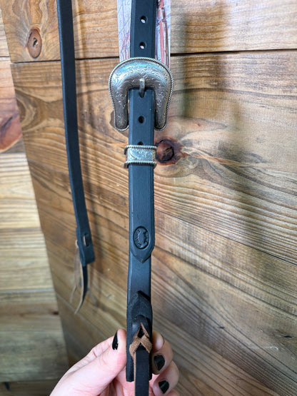 Cheaney Black One Ear Headstall w/ Rounded Stainless Scroll Buckle