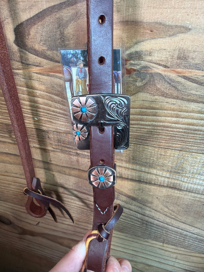 One Ear Headstall w/ Blue Flower Buckle