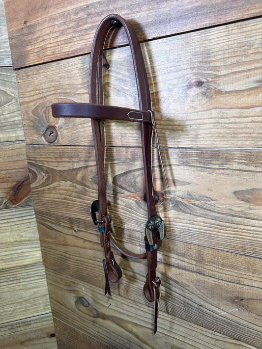 Oiled Browband Headstall w/ Double Flower Buckle