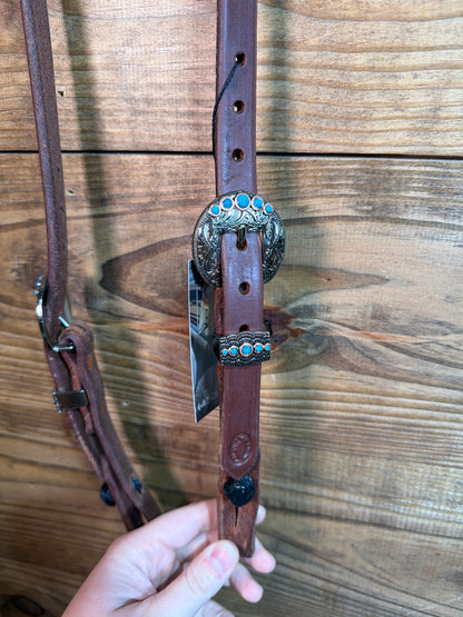 Cheaney One Ear Headstall w/ Silver/ Turquoise Buckle