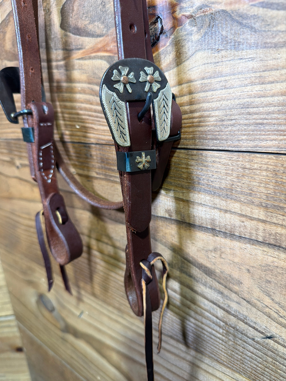 Oiled Browband Headstall w/ Double Flower Buckle