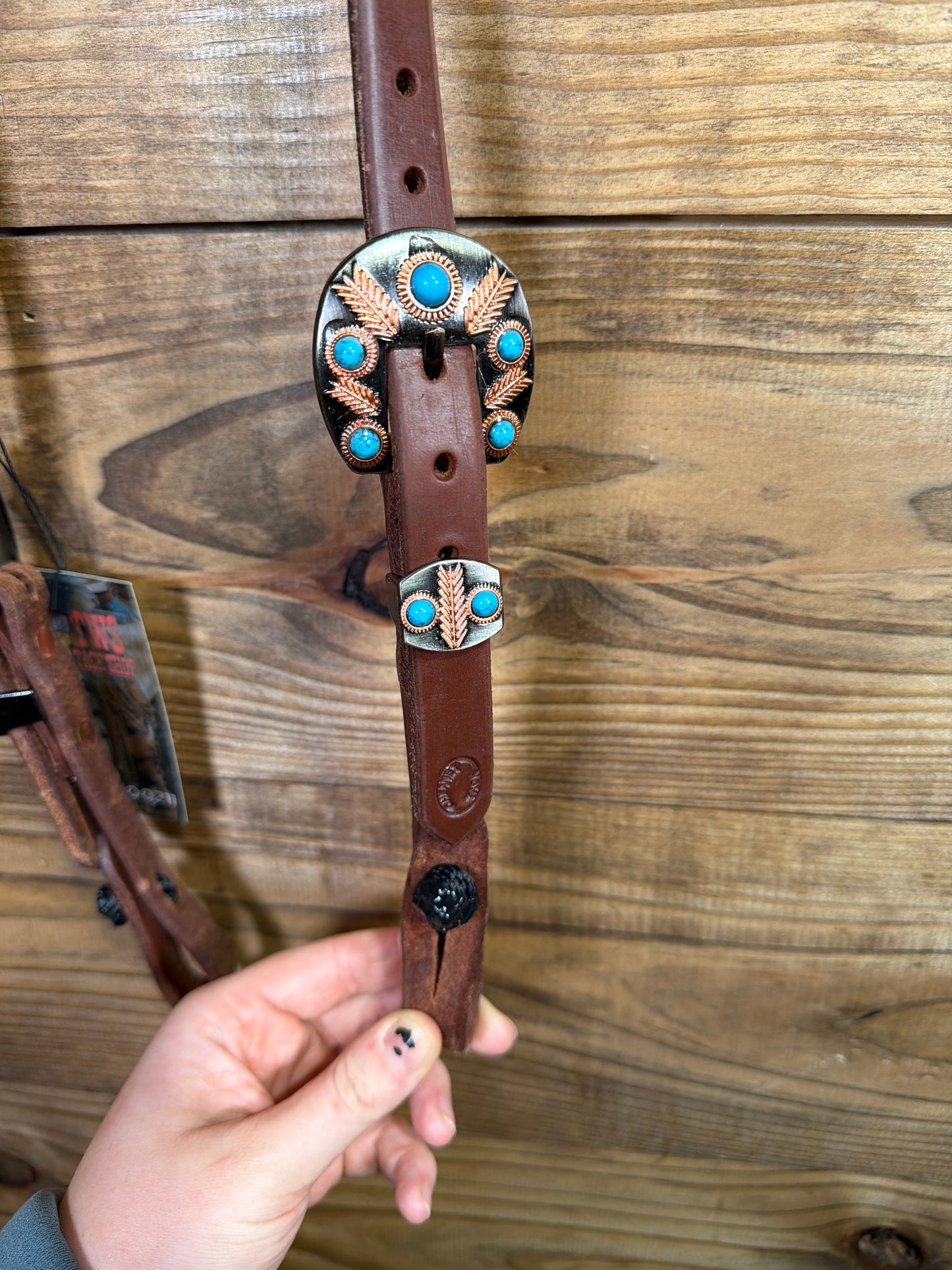 Cheaney One Ear Headstall w/ Copper Feathers