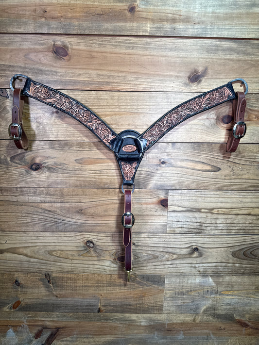 BC109 TWS 2" Floral Tooled Black Dyed Breast Collar