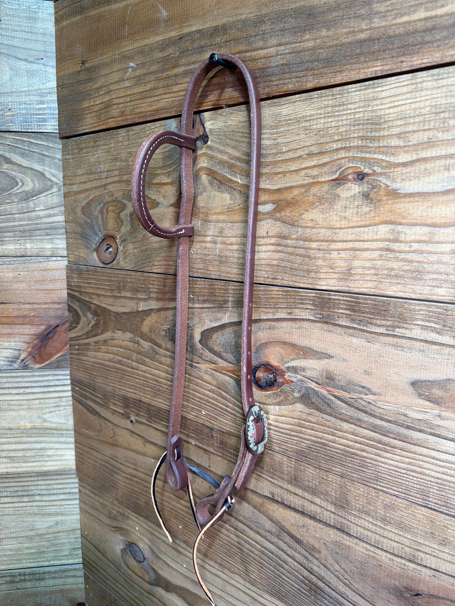 19 Headstall 5/8" Oiled SE Brown Floral Cart Buckle