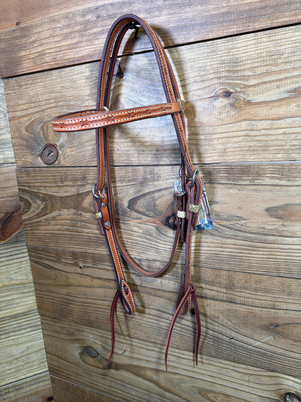 Natural Barbwire Tooled Browband Headstall