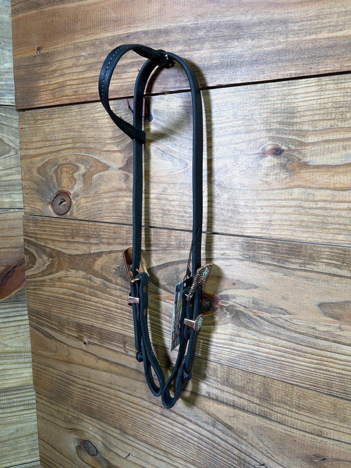 Cheaney One Ear Black Headstall w/ Copper & Green Flower