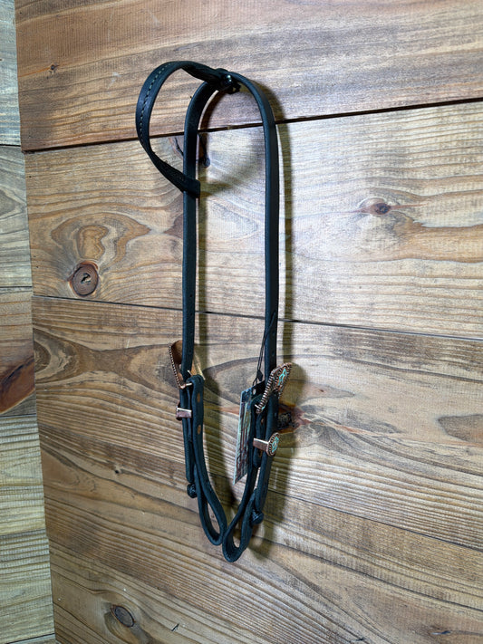 Cheaney One Ear Black Headstall w/ Copper & Green Flower