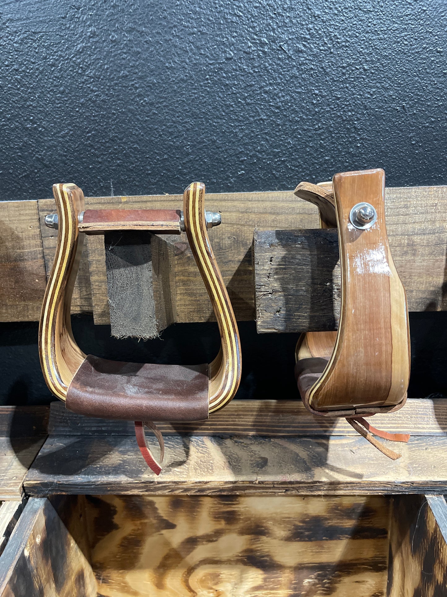 3" Maple Stained Crooked Wood Stirrups