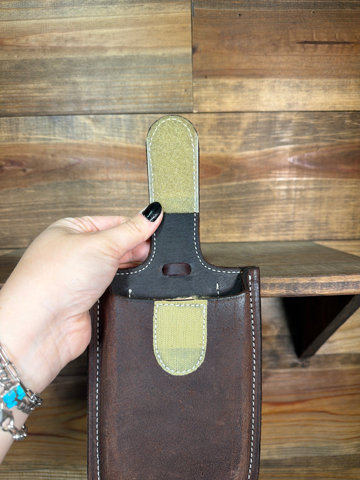 Chocolate Roughout Billet Phone Holder w/ Velcro Flap