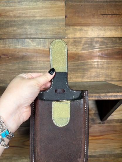 Chocolate Roughout Billet Phone Holder w/ Velcro Flap