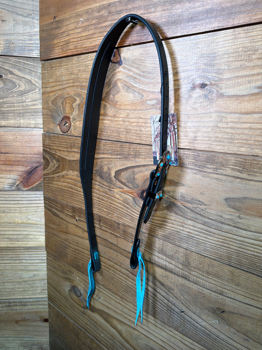 Cheaney Black Split Ear w/ Turq. & Copper Feather Buckle