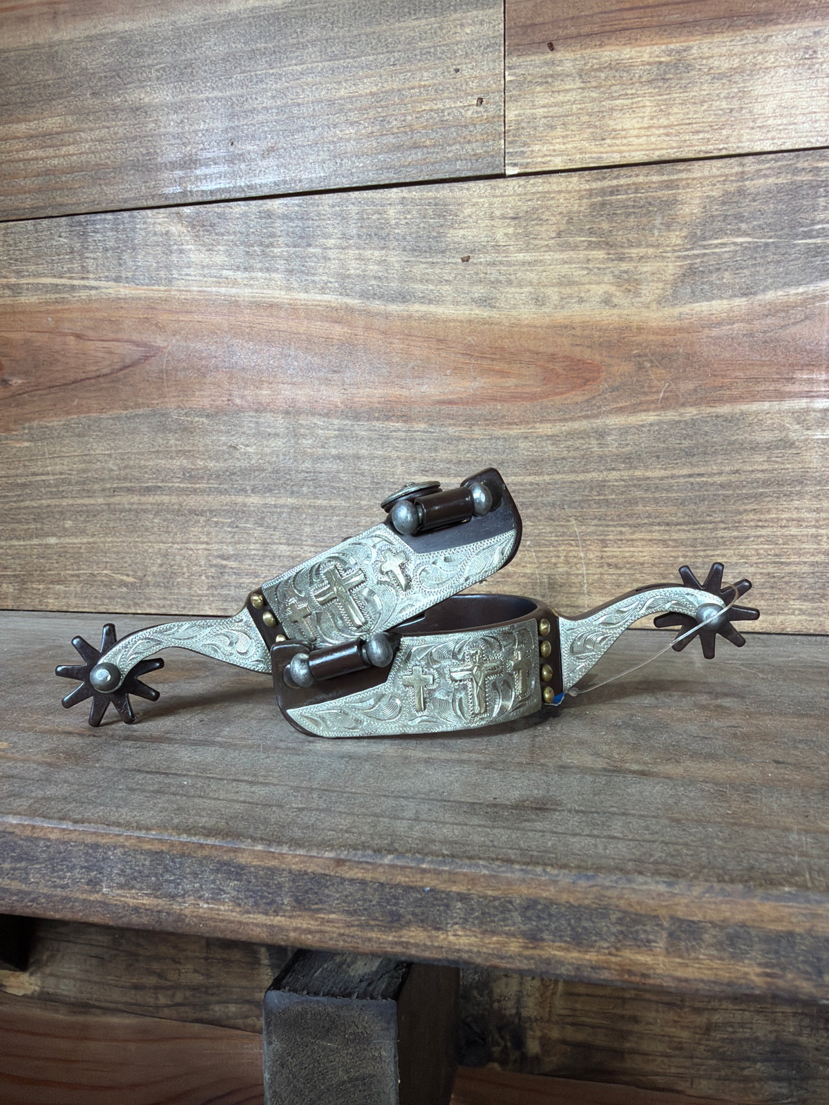 Youth Brown Spurs w/ Mounted Cross #2